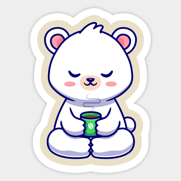 Cute Baby Polar Bear With Coffee Cup Cartoon Sticker by Catalyst Labs